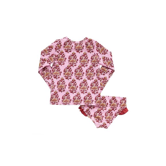 Pink Chicken Rash Guard Set - Pink Posey Block Print - Picture 2 of 3